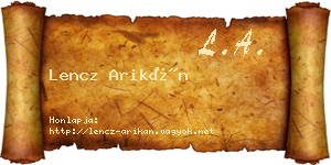 Lencz Arikán névjegykártya